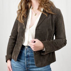 Stunning Vintage Leather Suede Oversized Blazer Jacket Coat Preppy Wester Boho